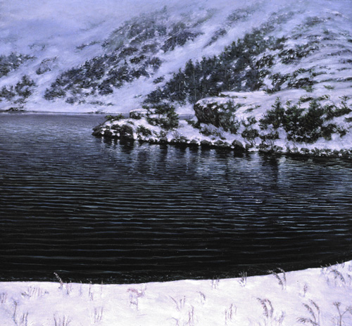 Crater Lake Snowy Mist Painting by David Rosenthal